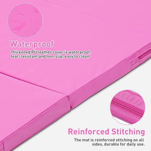 Gymnastics Mat, 3FTx6FT / 4FTx8FT 2" Thick Folding Kids' Gymnastic Tumbling Mat for Home Gym Exercise & Play - color: 3x6FT-Pink