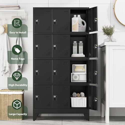 Metal Lockers for Employees-12 Doors Storage Locker with Shelves and Lockable Steel Cabinet for School,Gym,Office,Staff,Assembly Required,Black - color: Black, size: 12Doors