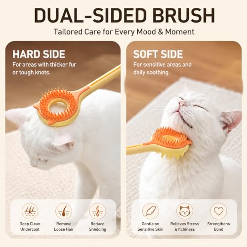 3-in-1 Cat Scratcher & Massage Stick with Teaser Tassel, Dual-Sided Grooming Brush, Handheld Tool for Loose Fur, Indoor Cats