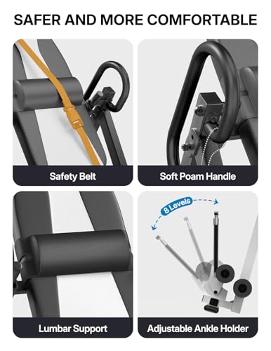 YOLEO Gravity Inversion Table for Back Pain Relief 2026 New Inversion Table w/Lumbar Support Easy to Assemble Back Stretcher Machine 300 lbs - color: Black