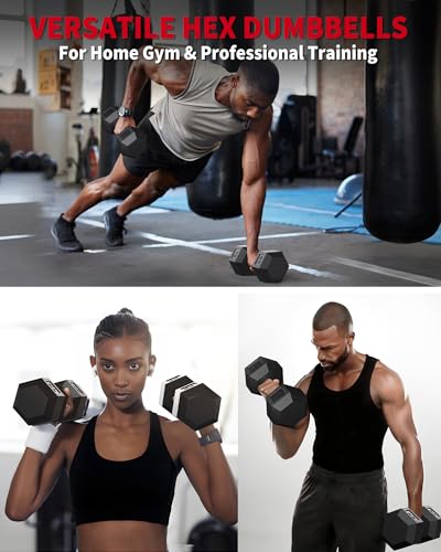 Garvee Cast Iron Hex Dumbbell Set with Storage Rack, Rubber Coated Hand Weights Dumbbells, Heavy Duty Dumbbell Set for Home Gym Strength Training, Multiple Weight Options (210/350/360/450/550LB)