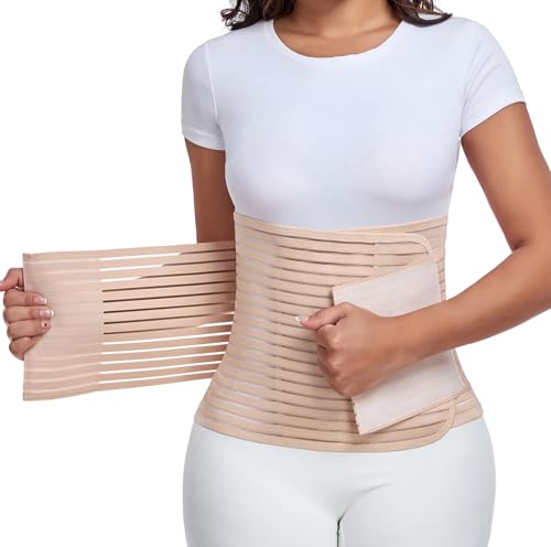 Postpartum & Post Surgery Abdominal Binder. Postpartum Belly Band | Belly Support Recovery after C-Section, Natural Birth, Hysterectomy, Hernia Belt (Beige,L) - color: Beige, size: Large