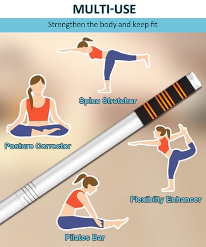 Queension 5ft Adjustable Yoga Stick Made of Sturdy Alloy Steel, Stretching & Mobility Stick with Non-Slip Foam-Sleeveds, Exercise Fitness Pole for Balance & Pilates - color: White