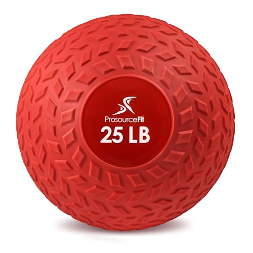 ProsourceFit Slam Medicine Balls 5, 10, 15, 20, 25, 30, 50lbs Smooth and Tread Textured Grip Dead Weight Balls for Strength and Conditioning Exercises, Cardio and Core Workouts - color: Red, size: 25 LB