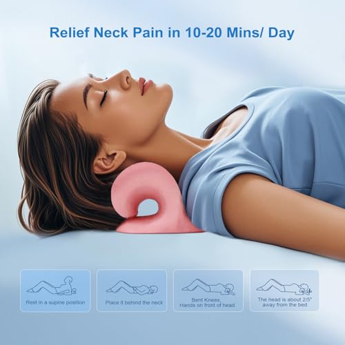 Neck Stretcher with Magnetic Therapy Acupressure for Pain Relief, Neck and Shoulder Relaxer, Chiropractic Pillow, Restore Neck Curve (Pink) - color: Pink