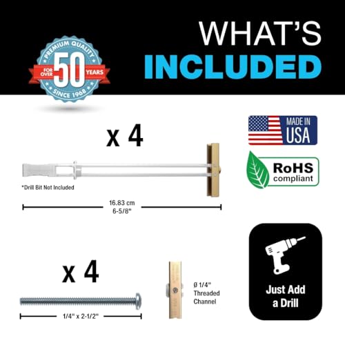 TOGGLER SNAPTOGGLE Drywall Anchor with Included Bolts for 1/4-20 Fastener Size; Holds up to 265 pounds Each in 1/2-in Drywall by TOGGLER (4 Pack) - size: 1/4 w/ Round Head Bolts