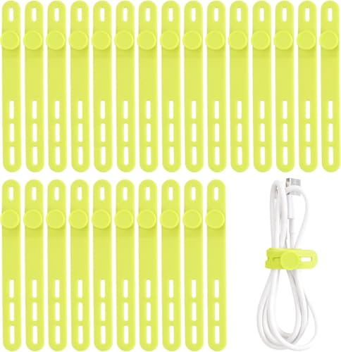 Oligei 25 Pcs Silicone Cable Ties, Cable Ties Reusable, High Elasticity Cord Wraps for Electrical Cords, Cord Organizer for Earphone, Phone Charger(Yellow) - color: 25p∣yellow