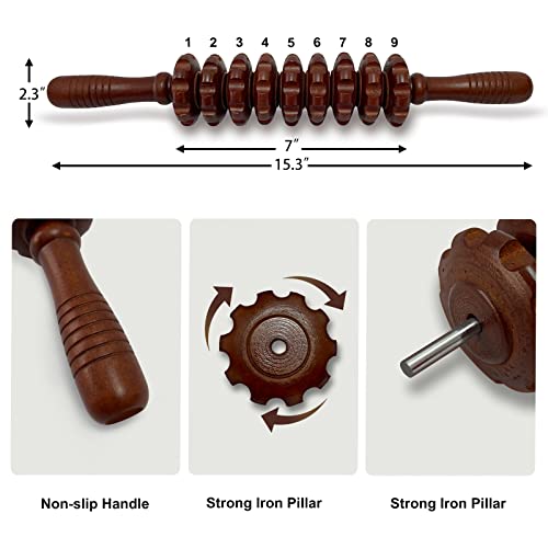 2Pcs Manual Massager Wooden Roller Trigger Point Massager Stick for Fascia, Cellulite, Muscle & Abdomen, Body Therapy Massager, Muscle Belly Relief Tool - color: Wood+coffee