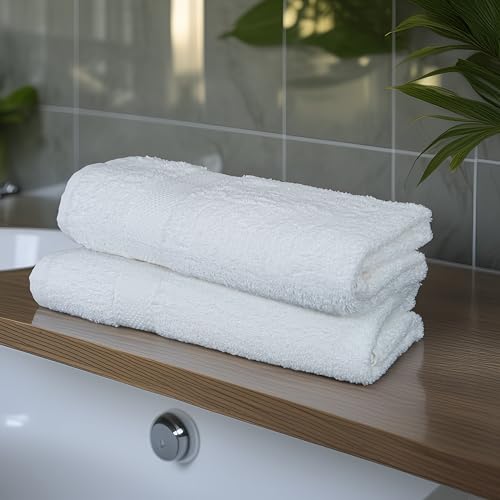 Commercial Bulk Pack of 12 Small Bath Towels – 100% Cotton Terry 24" x 46" – Ideal for Hotels, Salons, Gyms, Spas & Institutional Use – White - color: White, size: 24"x46" - PK 12