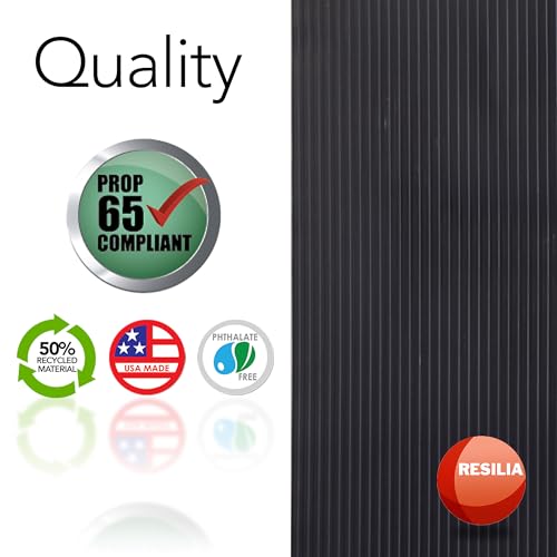 RESILIA Black Plastic Floor Runner - Embossed Wide Rib Waterproof Vinyl, Non Slip, Heavy Duty Protector Mat for Indoor Hardwood, Hard Floors, Garage, Entryway, Kitchen, & Outdoor Use, 27” x 75’ - size: 2'3" x 75' (Rectangular)
