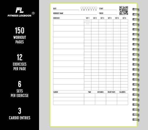Fitness Logbook (Lime) - A5 Undated Workout Journal For Men & Women - Plastic Cover & Thick Paper - Planner Log Book To Track Weight Loss, Muscle Gain, Gym Exercise, Bodybuilding Progress - style: Lime Plastic