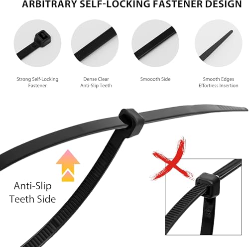 Zip Ties 12 inch, 1000 Pack Black Zip Ties, Self-Locking Nylon Cable Ties with 50 lb Tensile Strength,Wire Ties for indoor and outdoor use. - color: Black, size: 12"(1000 Pack) 50 Lb
