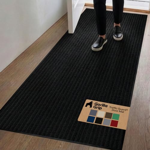 GORILLA GRIP Waterproof Traffic Guard Door Mat, 70x24, Indoor Outdoor Heavy Duty Entryway Mats, Strong Backing Commercial Utility Rugs for Office, Hallway, Garage, Patio, Low Profile Runner Rug, Black - color: Black, size: 70" X 24"