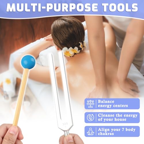 Tuning Fork Medical Sound Healing Set of 8 (256 Hz, 288 Hz, 320 Hz, 341.3 Hz, 384 Hz, 426.6 Hz, 480 Hz, 512 Hz), Unweighted Aluminum Chakra Forks with Reflex Hammer, Storage Bag and Exquisite Package - color: 8 Pcs - Silver