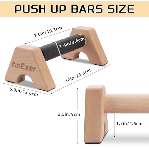 Push Up Stands, Handstand Parallettes Bars, Solid Wood Push Up Bars with Non-Slip Mat Push up Handles for Floor Exercise Home Workout Equipment for Men & Women Strength Training - color: Beech Wood-25cm
