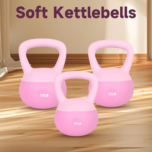 Leikefitness Soft Kettlebells,Weights for Women and Men,Home workout. | Color Coded Anti Slip Grip Kettlebell,Cushioned Impact-Resistant Base,Wide Handle Design - color: PINK, size: 15 pounds