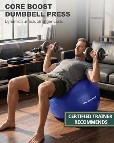 Trideer Yoga Ball for Exercise, Pilates, Core & Balance Training, Stability Ball for Pregnancy & Birthing Prep, Physical Therapy, Daily Stretching, Office Chair for Active Sitting, Quick Pump Included - color: Indigo, size: L(23-26ines/58-65cm)