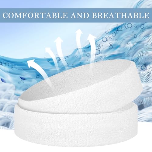 4 Pack Cotton Terry Sweat Headbands for Men Women Running Gym | 4 pack soft cotton terry headbands, Stretch 7 to 15 inches, Sweat-wicking, stays put for running, tennis, basketball & yoga - color: White