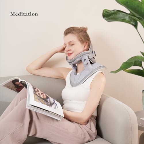 Cervical Neck Traction Device, Adjustable Cervical Traction Device with 3 Power Traction, 8 Airbag Support for Neck Pain Relief Neck Stretcher Air Pump Neck Brace - color: Grey Manual Air Pump