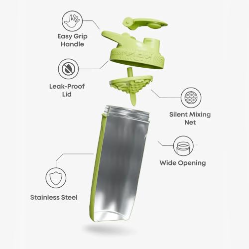 Smartshake TMNT Reforce Stainless Steel Protein Shaker Bottle - Non Insulated Unisex Gym Bottle | Metal Shaker Bottles - 900 ml | 30 oz - Leakproof Screw-on Lid - BPA Free | Light Green - color: Light Green