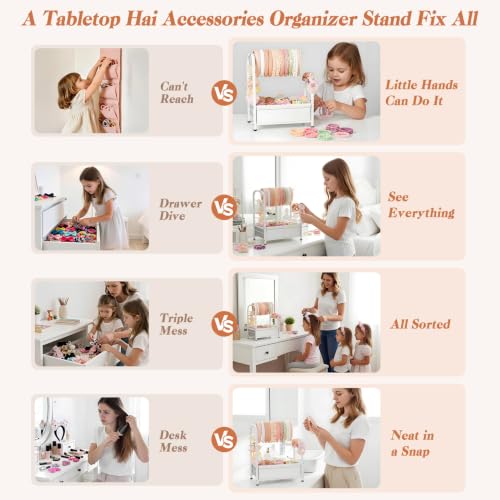 Keebofly Headband Holder Stand, Versatile Hair Accessories Organizer for Scrunchies, Hair Ties, Bows & Claw Clips - Large Compact Hair Accessories Storage for Girls, Women, Babies - color: White