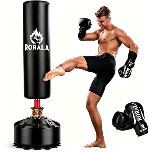 RORALA Punching Bag with Stand 70"-203lbs, Freestanding Heavy Boxing Bag Including 12OZ Boxing Gloves for Adult Youth Gift Selection Upgraded - color: Gray