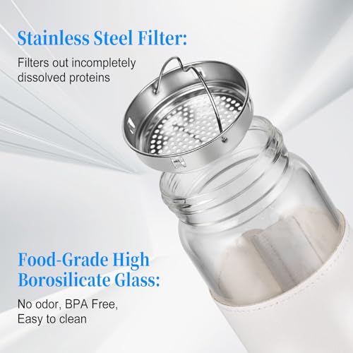 Small Glass Shaker Bottle,16oz BPA Free Odorless Shaker Bottle with 304SS Mixing Ball and Removable Cleaning Brush for Fitness & Protein Shakes(White-1Pack) - style: White-1Pack