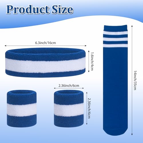 ONUPGO 5 Pieces Kids Sweatbands Soccer Socks Set - Sports Headband, Wristbands, Striped High Socks for Kids, Youth,Toddler & Baby - Football, Basketball, Running, Cycling, Tennis - color: Blue/White/Blue