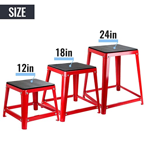 Plyometric Platform Box, Plyometric Box Jump Set For Home Gym Training, Conditioning, Strength Training - color: 24'' Red