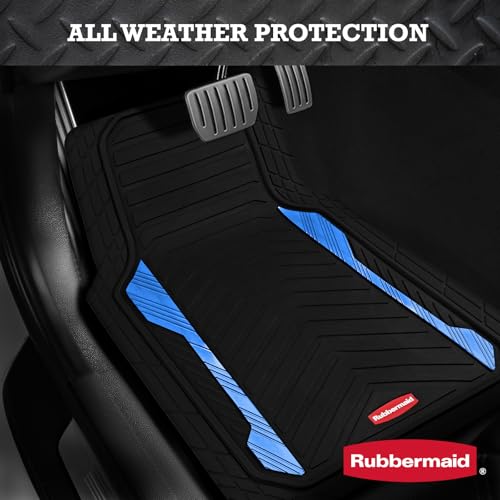 Rubbermaid Car Floor Mat, Heavy Duty All-Weather Car Mats Full Set with Dual-Tone Blue Aluminum Inserts – Universal Fit, Anti-Slip Backing, Trim-to-Fit for Most SUV, Sedan, Van - color: Blue