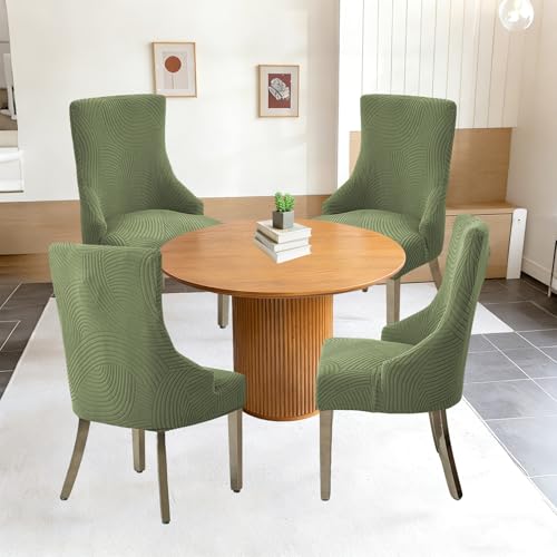 Wingback Dining Chair Covers Stretch Wing Back Side Chair Slipcover Accent Chair Cover Slipcover with Arm Chair Protector Cover for Dining Living Room (Green, 4PCS) - color: A- Green, size: 4 PCS