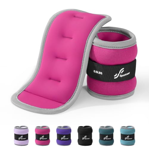 Sportneer Ankle Weights Wrist Weights Pair of 1/2/4/6/10 LBS for Men Women Kids Strength Training Wrist and Ankle Weights Set with Reflective Strips for Dancing Running Walking Fitness Workout Gym - color: Pink, size: 0.5 lbs x 2