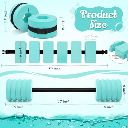 Soulchen Pool Exercise Set Including Long Aquatic Exercise Dumbbells,Pool Ankle Weights,Swim Belt,Water Aerobics Water Aerobics Equipment Set for Full Body Swim Training Kit - color: Blue Green, size: Middle