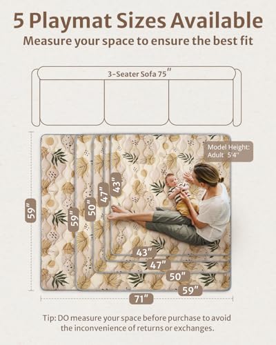 Blissful Diary Baby Play Mats for Floor, 71x59 Inch Extra Thicker & Large Soft Cushioning Foam Playmats for Babies and Toddlers, Foldable Washable Baby Crawling Mat for Playpen, Earth Tones Design - color: Earth Tones, size: 71" X 59"