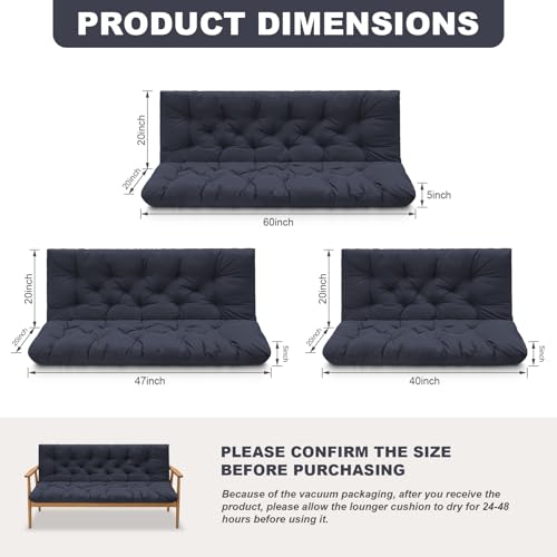 Porch Swing Cushions,Outdoor Cushions 3 Seater Replacement with Backrest, Waterproof Thickened Bench Cushion with Ties for Porch, Patio,Outdoor, Backyard and Garden (Navy Blue 47 * 40 in) - color: Navy Blue, size: 47x 40 inches