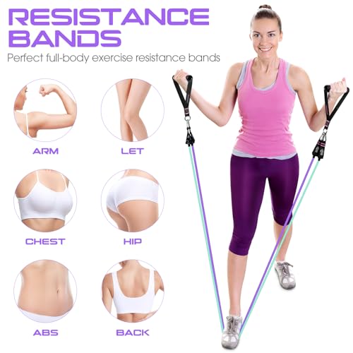RENRANRING Resistance Bands for Working Out, 150LBS Exercise Bands, Workout Bands, Resistance Bands Set with Handles for Men Women, Legs Ankle Straps - color: Pink, Green, Light-purple, Purple, Black, size: 51.0 inch