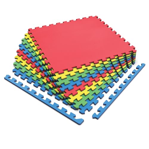 Norsk Reversible Kids Puzzle Play Mats - EVA Interlocking Foam Tiles (Multicolor/Black 4 Tiles - 16 sq. Ft. 1/2" Thick) - color: Multi Color, size: 4 Tiles - 16 Sq. Ft