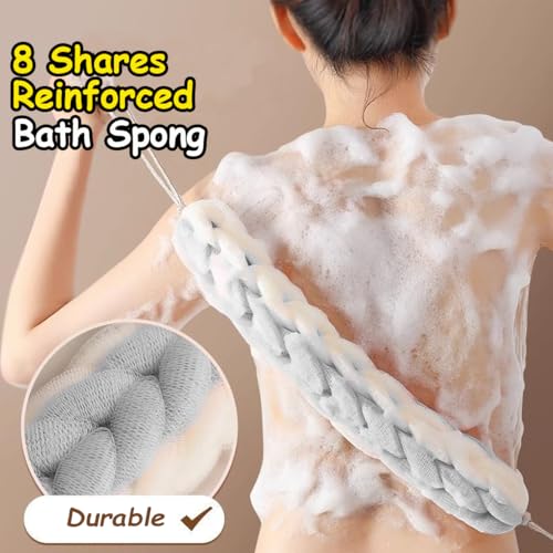 AARAINBOW 2 Packs Upgraded Long Stretch Back Sponge with Rope Handles Back Scrubber Bath Shower Mesh Sponge Exfoliating Body Scrub Stretch Braided Loofah for Men Women Loofah Rope (2 Gray) - color: 2 Gray