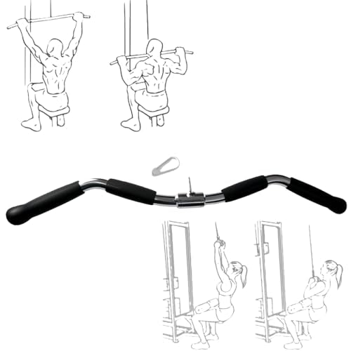 Lat Cable Machine Attachment Curl Pulldown Barbell Revolving Bar, Multi-Exerciser Cable Attachment, Solid Steel Tricep Press Down Bar with Rubber Handgrips & Revolving Hanger - color: 28 Inch