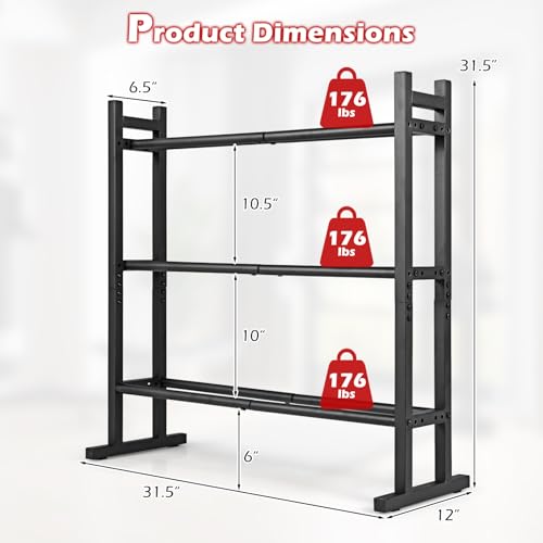 Goplus 3-Tier Dumbbell Rack, 529LB Capacity Heavy-Duty Adjustable Weight Rack Stand for Home Gym, Space-Saving Metal Dumbbell Storage Organizer for Kettlebells, Weight Plates