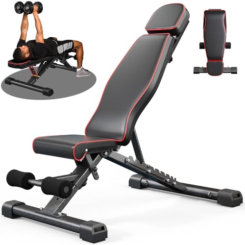 YOLEO Adjustable Weight Bench with Bench Press Stand, Foldable Workout Bench with Extended Head/Elbow Pad(for Users up to 7') - color: Extra Large-Black