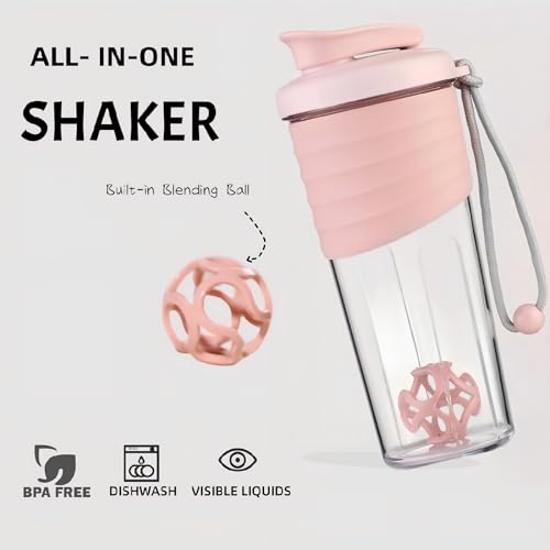 Shaker Bottle for Protein Mixes，24 oz，Protein Shaker Bottles with Whisk Ball, Mixer Bottle, Protein Bottle,Portable Pre Workout Whey Protein Drink Shaker Cup，Pink - color: Pink