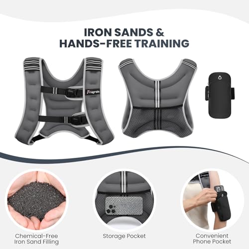 Fragraim Weighted Vest for Women Men - 8lb/10lb/12lb/16lb/22lb/25lb/30lb Weight Vest with Reflective Stripe, Detachable Phone Pouch, Ideal for Walking, Strength Training, Running, Workout, Cardio - color: Grey, size: 16 lb
