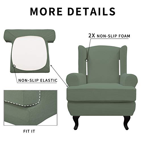 Easy-Going Stretch Wingback Chair Sofa Slipcover 2-Piece Sofa Cover Furniture Protector Couch Soft with Elastic Bottom, Spandex Jacquard Fabric Small Checks, Greyish Green - color: Greyish Green