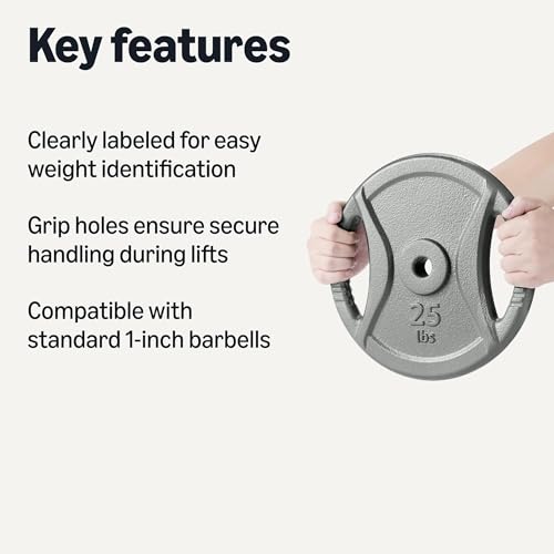 Amazon Basics 1-Inch Grip Weight Plates, Cast Iron, Strength Training, Home Gym - size: 25 lb, 1pc, 1"