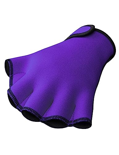 FitsT4 Sports Aqua Gloves Webbed Paddle Swim Gloves Fitness Water Aerobics - color: Purple, size: Small