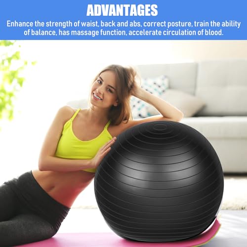 Leyndo 4 Pcs 26 Inch Yoga Exercise Ball Pilates Pregnancy Birthing Fitness Ball with Quick Pump Anti Burst for Improved Posture, Balance, Yoga, Pilates, Training - color: Black