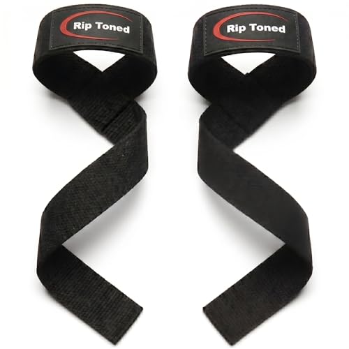 Rip Toned Lasso Lifting Straps for Weightlifting, 23¼" Padded | 1 Pair, cotton, non-latex neoprene. No break-in. Quick release. Deadlifts, rows, shrugs, pull-ups. Machine washable. - color: Black