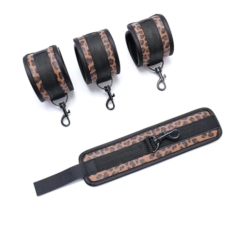 3 in 1 Heavy Duty Stainless Steel Expandable Spreader Bar with 4pcs PU Blue Adjustable Straps,Workout Bar for Home Gym Training Bar,Portable Detachable Pilates Kit - style: Black+Black Leopard Kit