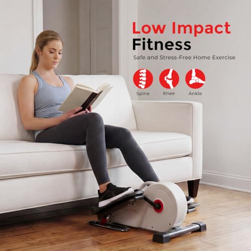 Sunny Health & Fitness Under Desk Pedal Elliptical Machine Leg Exerciser | Joint-Friendly, Quiet Operation, Adjustable Resistance, Compact, Compact, Digital Monitor, SunnyFit App - color: White